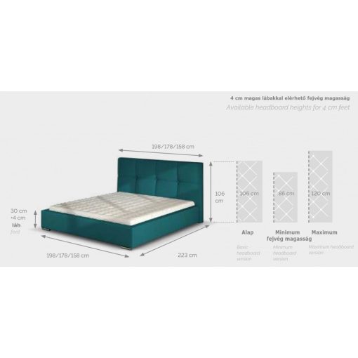 Tessa kárpitozott ágy - 106 cm magas fejtámla - 160 X 200 fekvőfelület