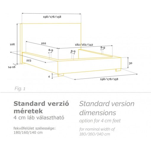 Victoria kárpitozott ágy - 106 cm magas fejtámla - 160 X 200 fekvőfelület