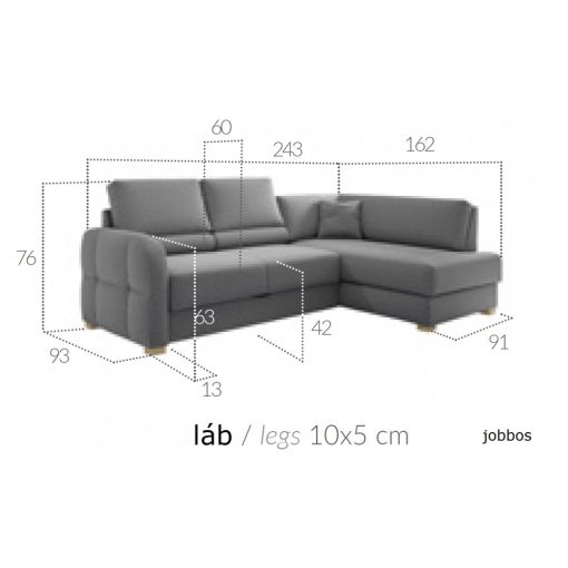 Gyöngyös sarokgarnitúra L - balos - barnaásbézs színben