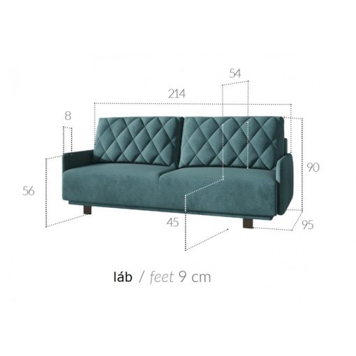 Balaton kanapé 3 személyes - szürke színű vízlepergető szövet