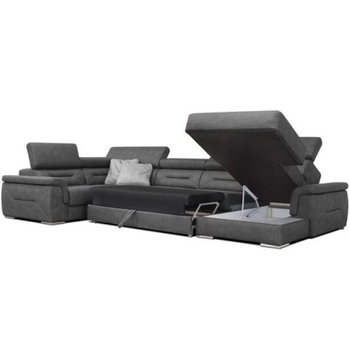 Domino U-alakú ágyazható, ágyneműtartós motoros relax sarokgarnitúra - 220 cm X 375 cm X 170 cm - jobbos