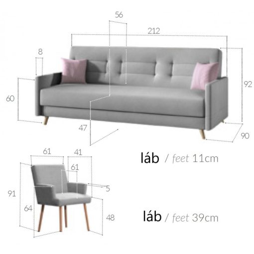 Elegáns bársony kanapé sötétszürke színben