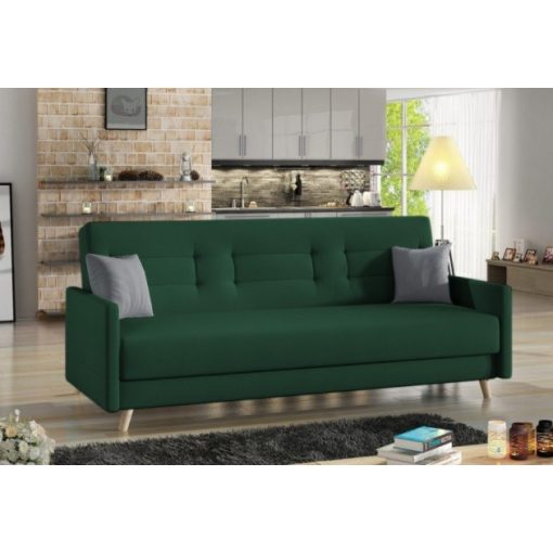Elegáns bársony kanapé zöld színben