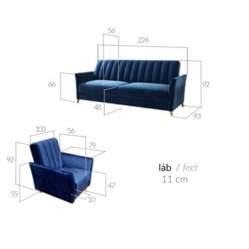 Glamour 3-1-1 ülőgarnitúra - világoskék színű bársony