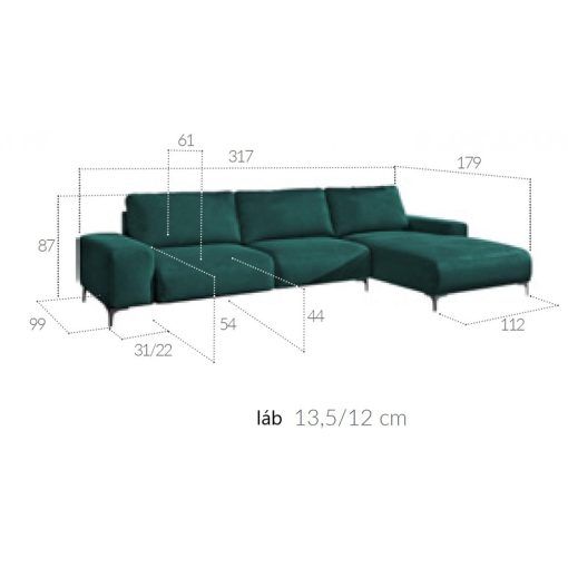 Kecskemét sarokgarnitúra - balos - világoszölgzöld színben