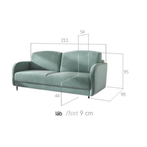 Modern kanapé 3 személyes - világoszöld színű bársony