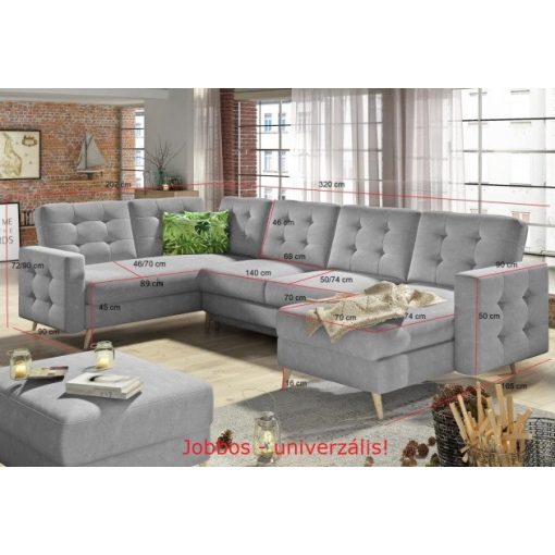 Skandi U-alakú sarokgarnitúra - jobbos