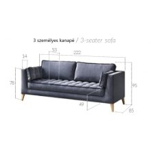 Skandináv kanapé 3 személyes - fekete színben