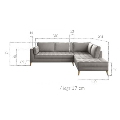 Skandináv sarokgarnitúra - balos - 310 cm X 204 cm - fekete színben