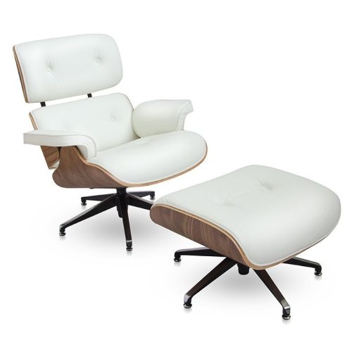 Design fotel Tokió lábtartóval FEHÉR BŐR / világos dió
