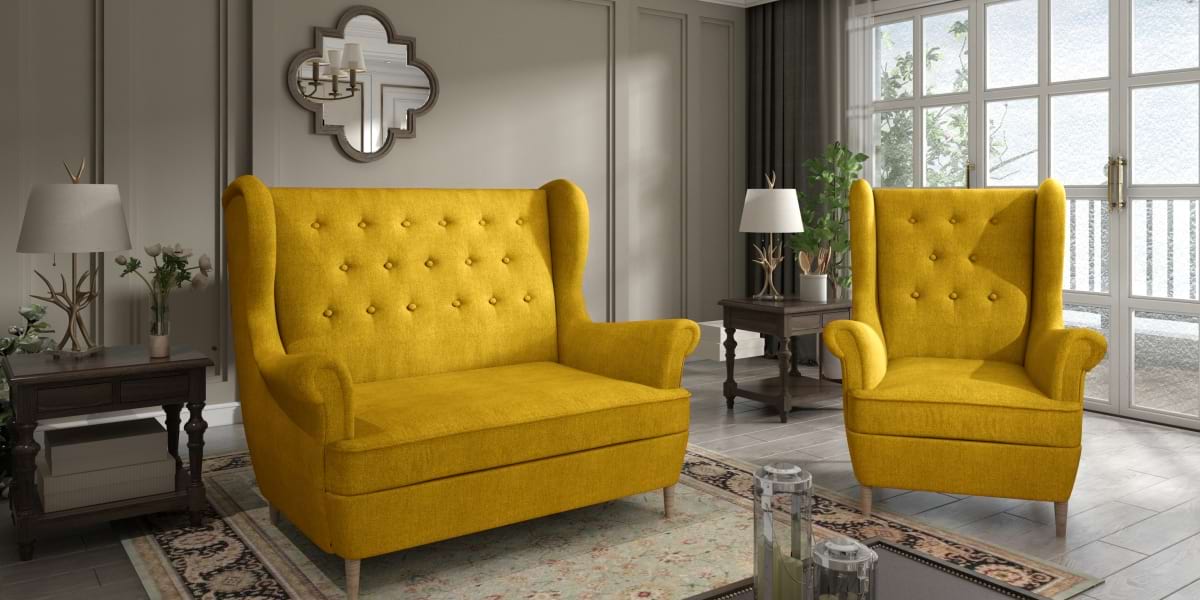 Füles kanapé sárga színben